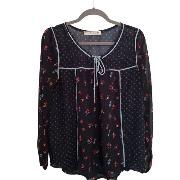 Abercrombie & Fitch Floral Semi-Sheer Long Sleeve Tie Detail Blouse Size Medium - Picture 1 of 7